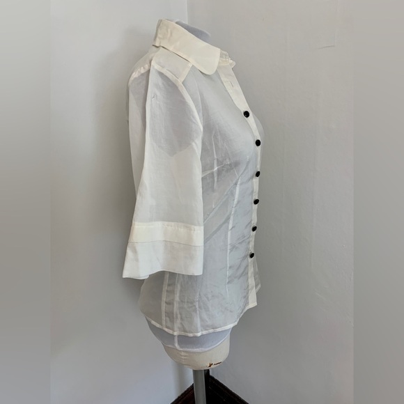 Kensie Pretty Button Down Blouse Top White Silky Classic Cream White Thin 3/4 - Picture 13 of 17